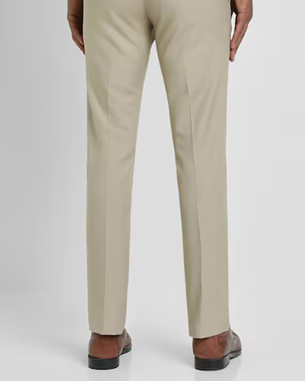 Men Beige Slim Fit Solid Formal Trousers