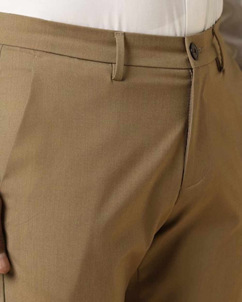 Men Khaki Slim Fit Textured Formal Trousers