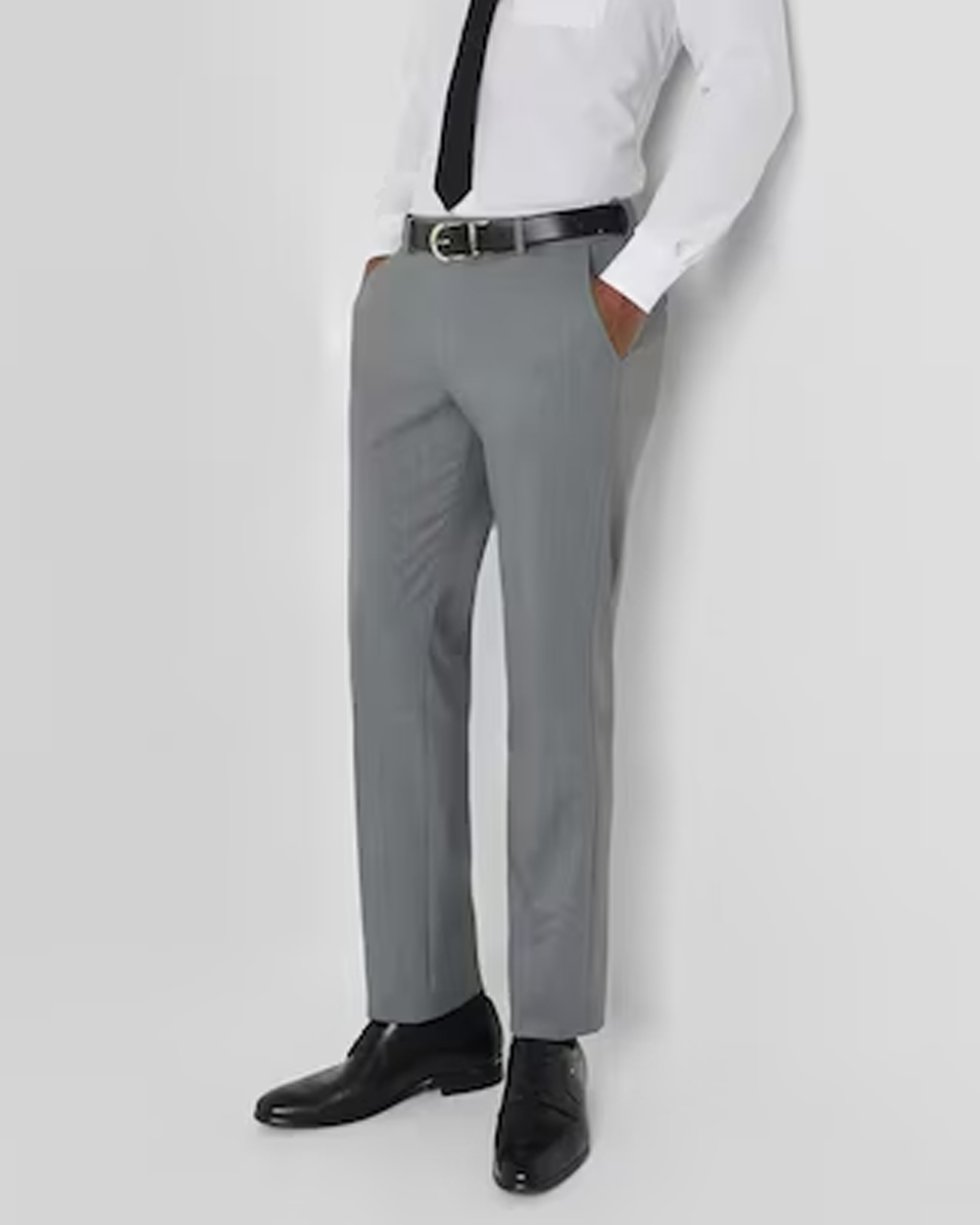 Men Grey Slim Fit Textured Formal Trousers