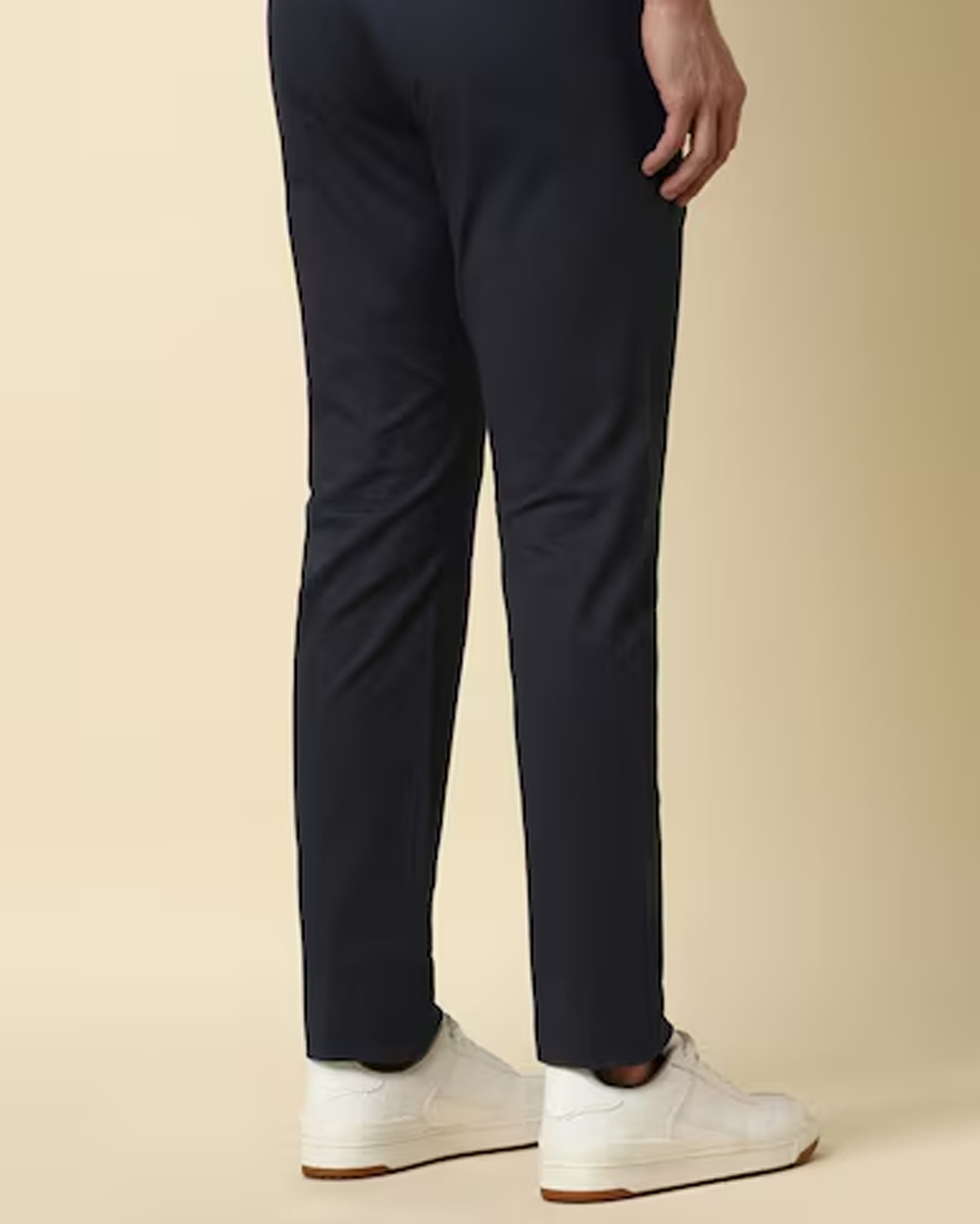 Men Navy Slim Fit Textured Casual Trousers