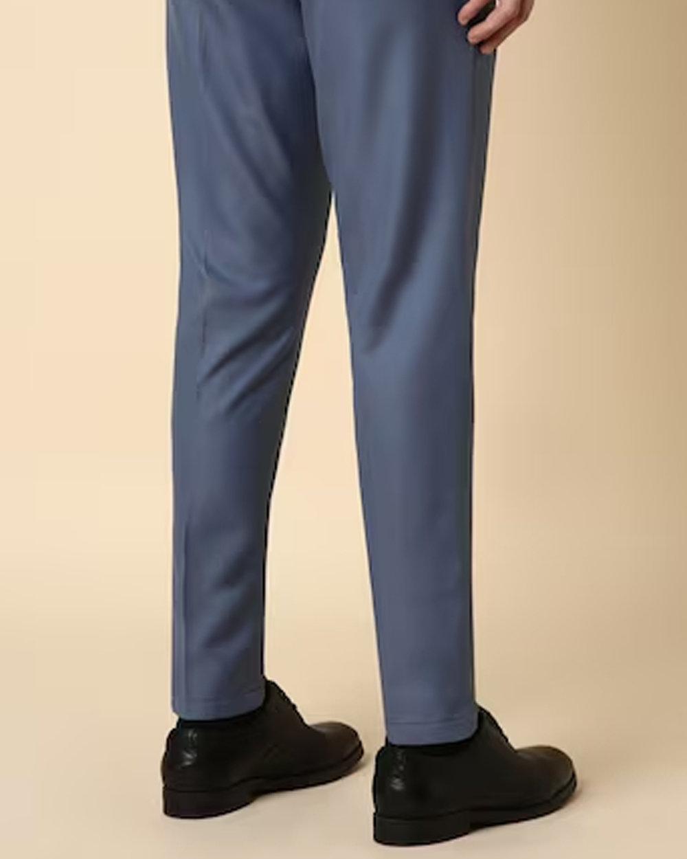 Men Blue Slim Fit Solid Formal Trousers