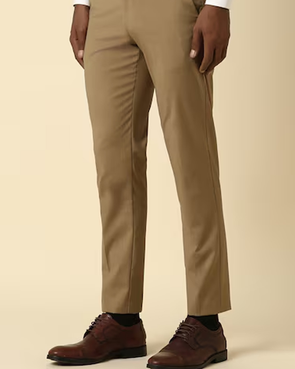 Men Khaki Slim Fit Textured Formal Trousers