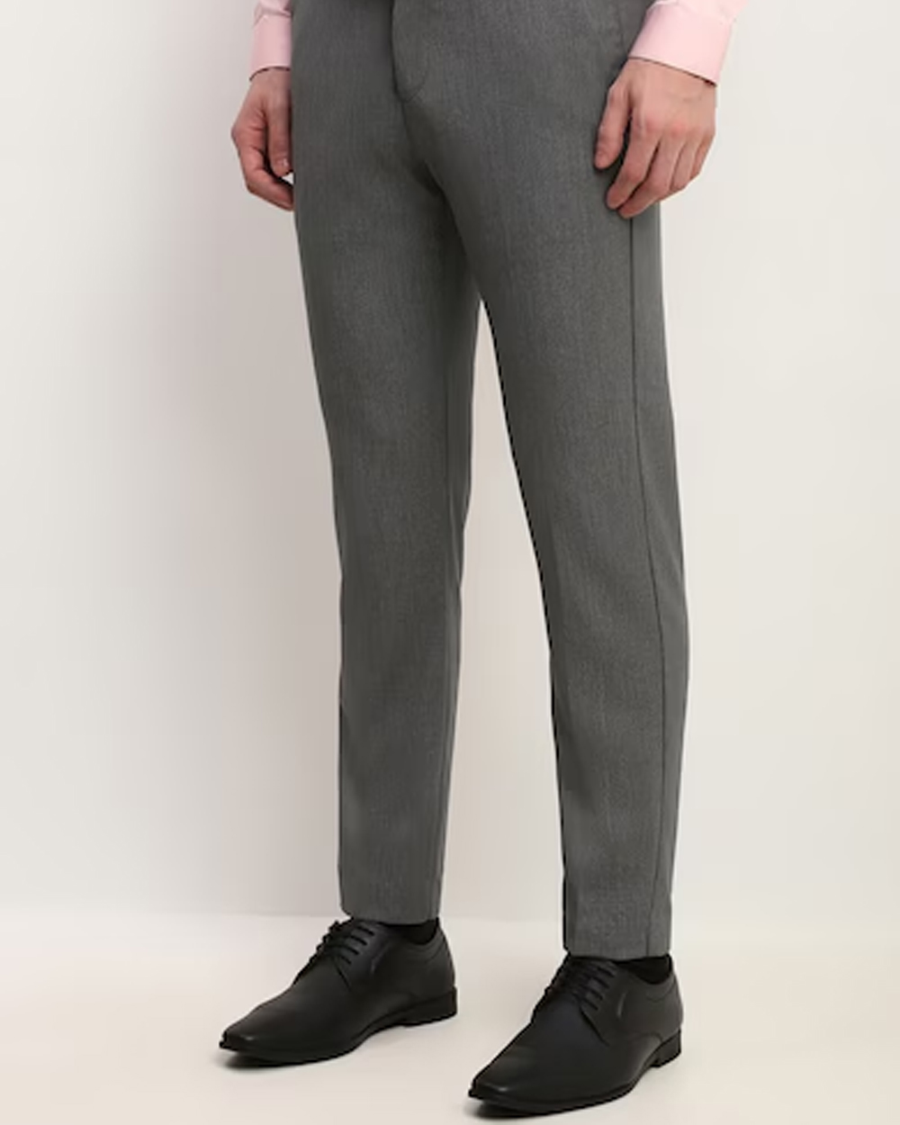 Men Grey Slim Fit Print Formal Trousers
